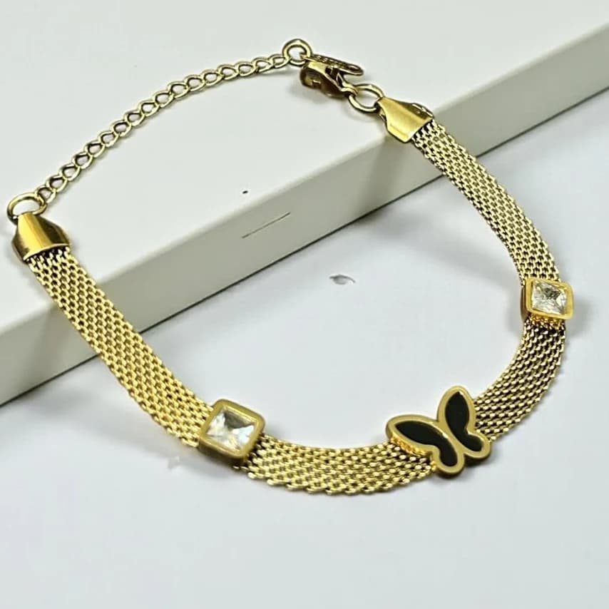 Butterfly Stones Mesh Bracelet - Stainless Steel
