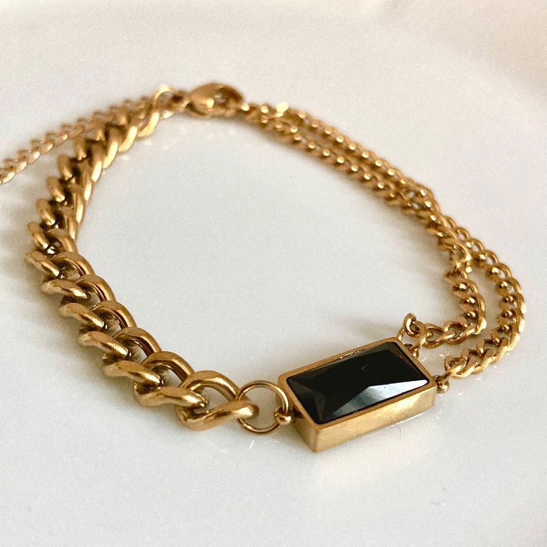 Black Stone Multi Chain Bracelet - Stainless Steel