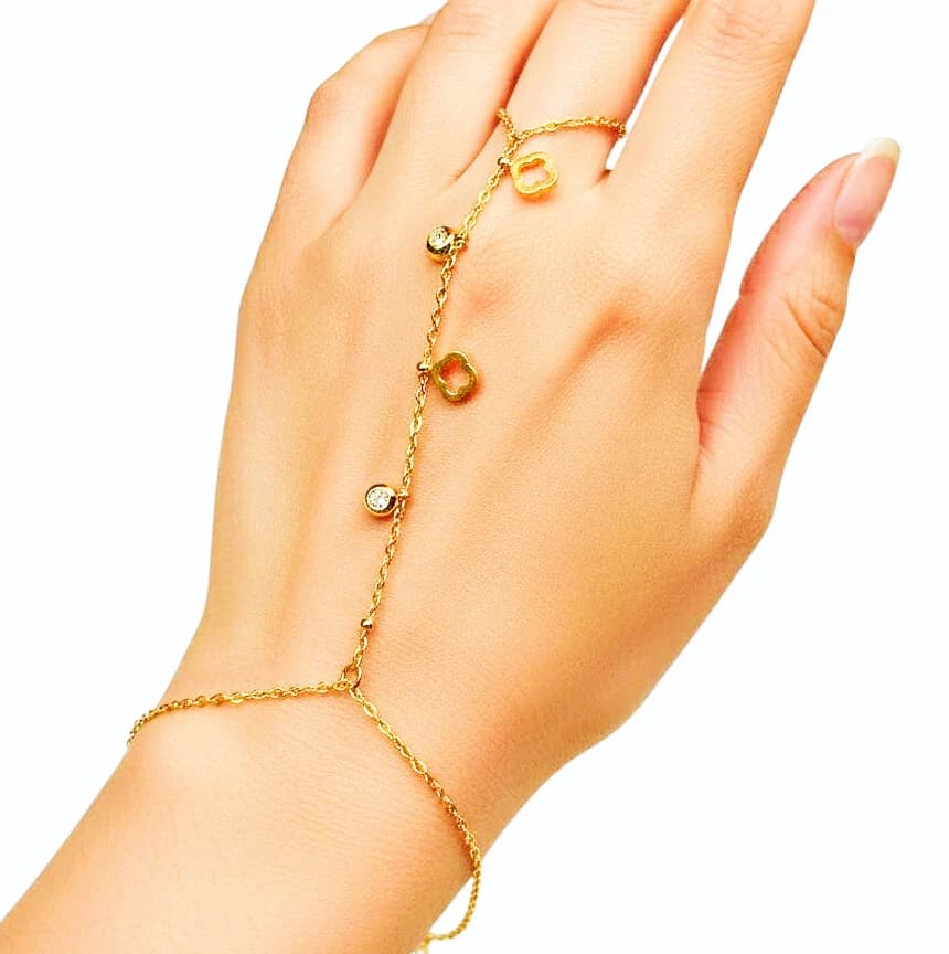 Hollow Star Crystal Hand Chain Bracelet - Stainless Steel