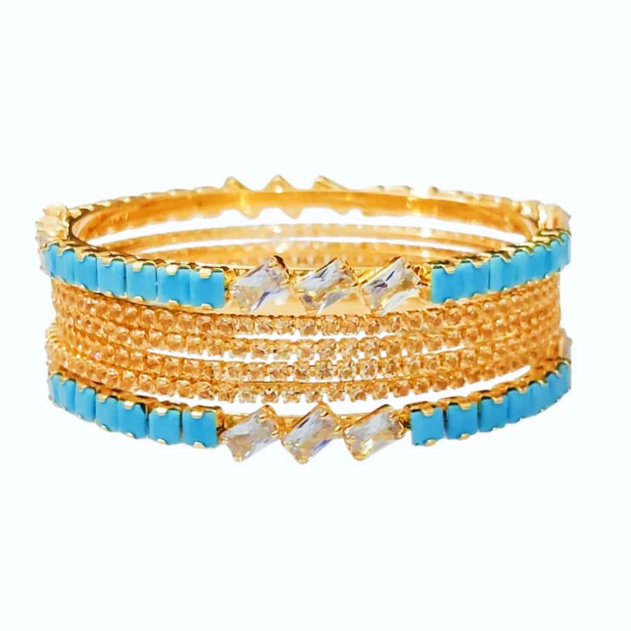Three Diamond Blue Bangle Set - China Gold