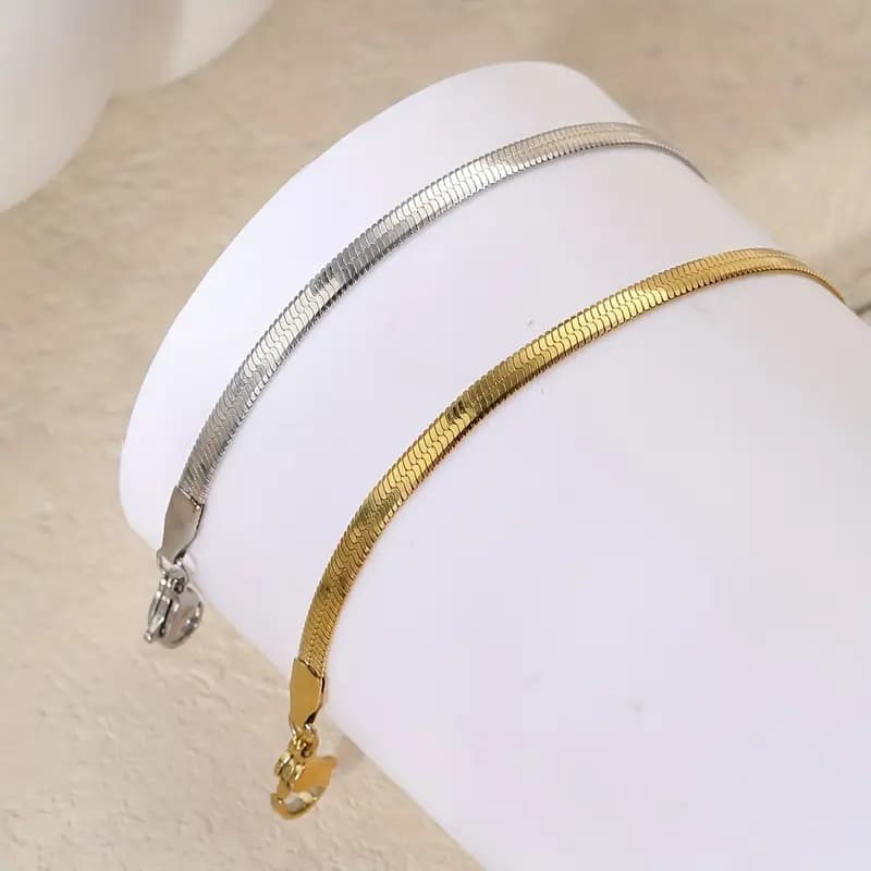 2 Snake Chain Bracelets (Golden + Silver) - Stainless Steel