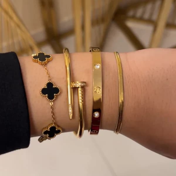 4 Bracelets (Screw Nail + Cartier + Black Clover + Snake) - Stainless Steel