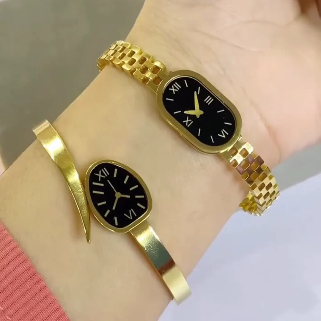 2 Dummy/Fake Watch Bracelets (Oval + Snake) - Stainless Steel