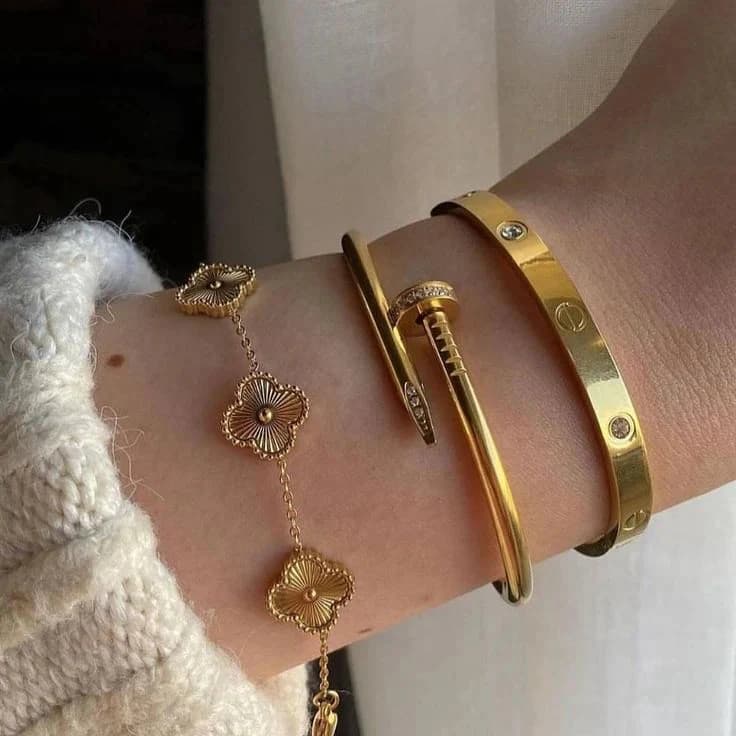 3 Bracelets (Cartier + Screw Nail + Golden Clover) - Stainless Steel