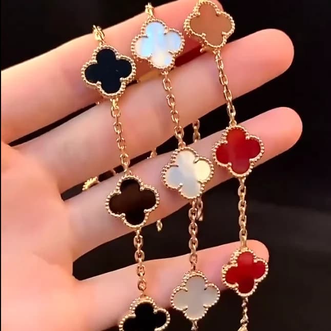 3 Clover Bracelets (Black + White + Red) - Stainless Steel