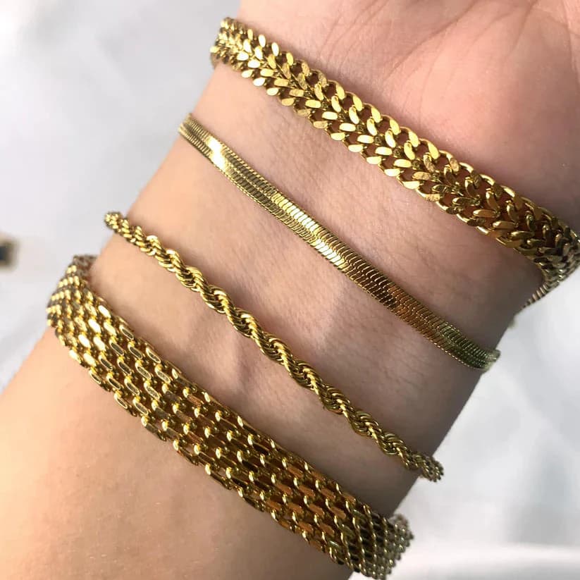 4 Bracelets (Rowena + Milas + Snake + Curb) - Stainless Steel