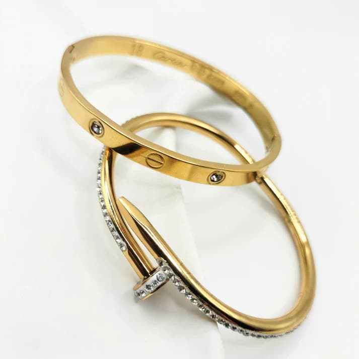 2 Bracelets (Cartier + Stoned Screw Nail) - Stainless Steel