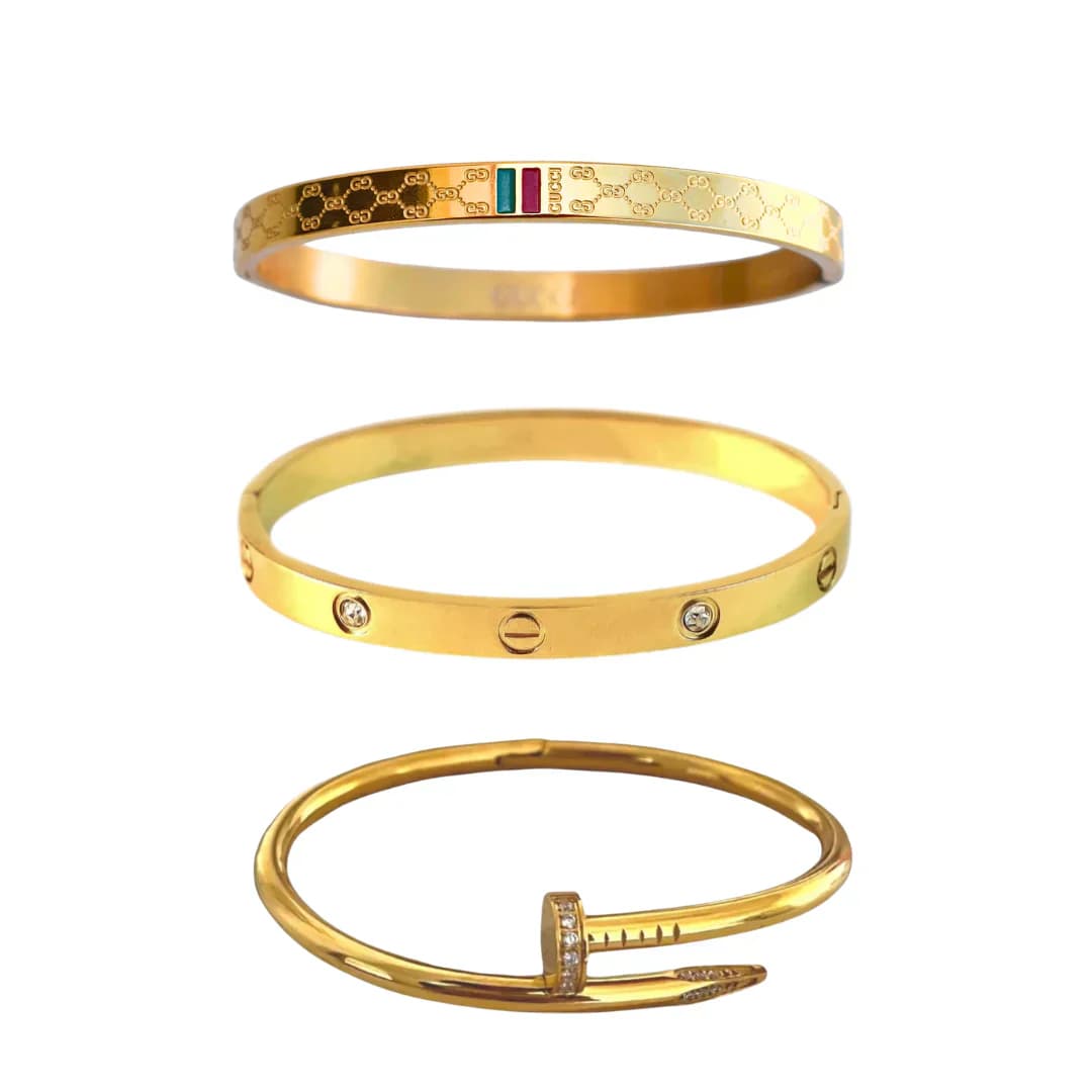 3 Bracelets (Gucci + Cartier + Screw Nail) - Stainless Steel