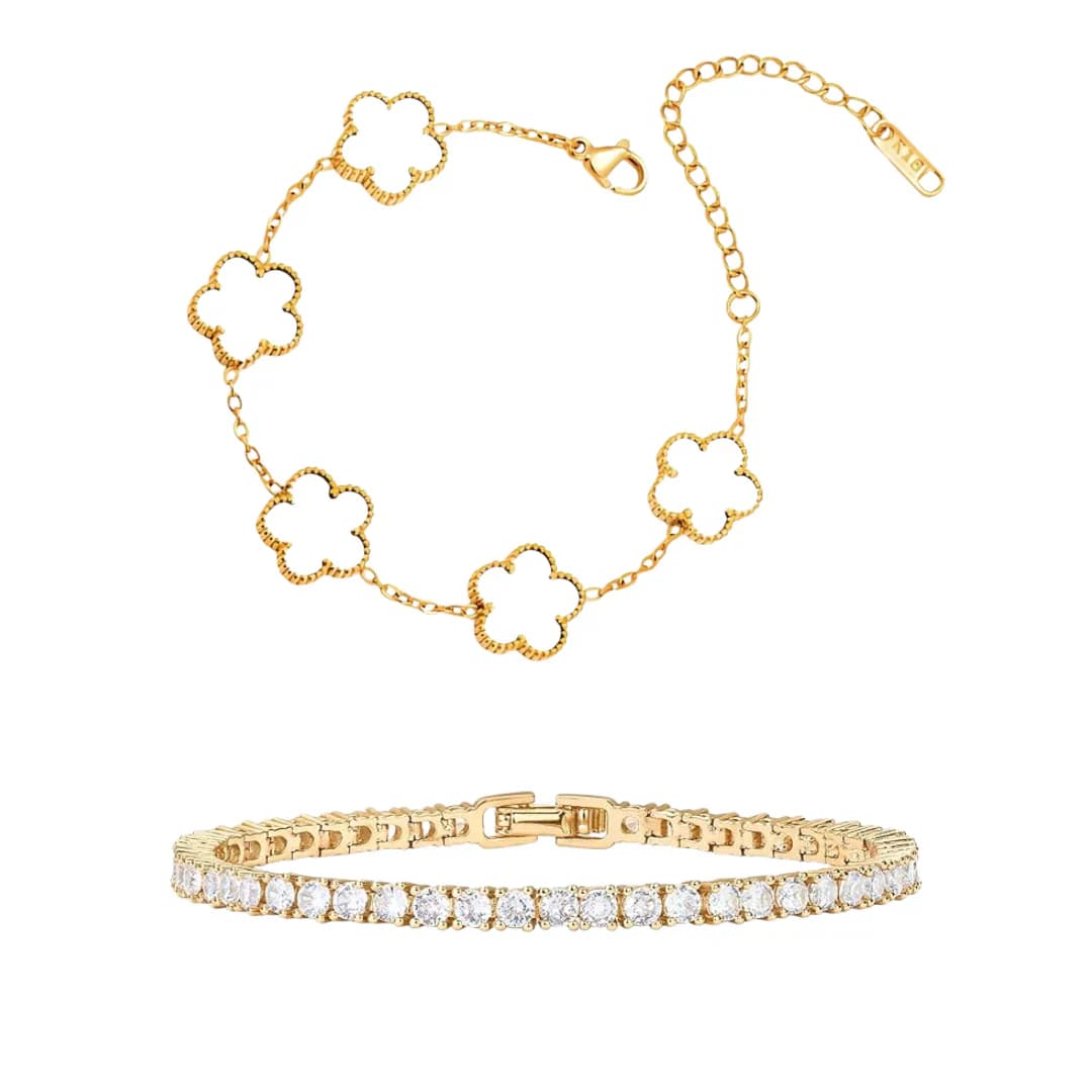 2 Bracelets (Clover + Luster) - Stainless Steel