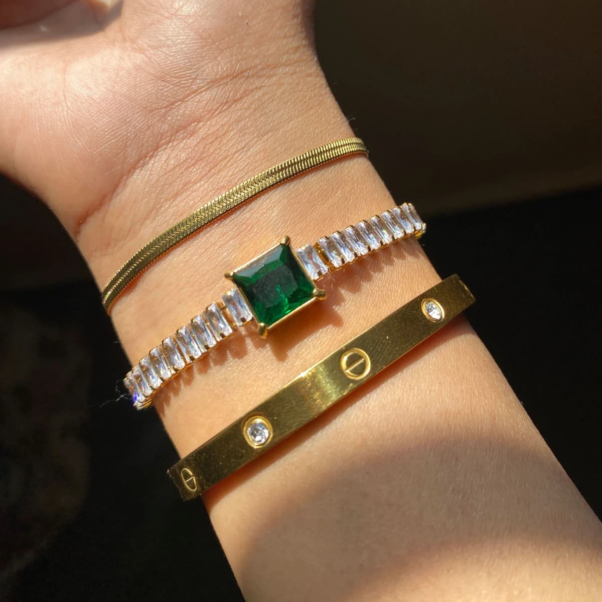 3 Bracelets (Snake + Emerald Tennis + Cartier) - Stainless Steel