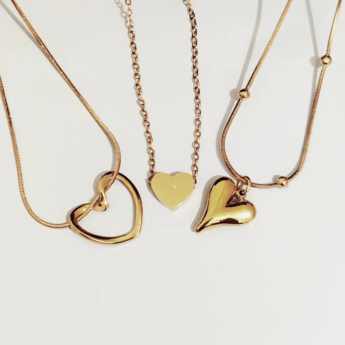 3 Heart Necklaces (Hollow + Mini + Arrow) - Stainless Steel