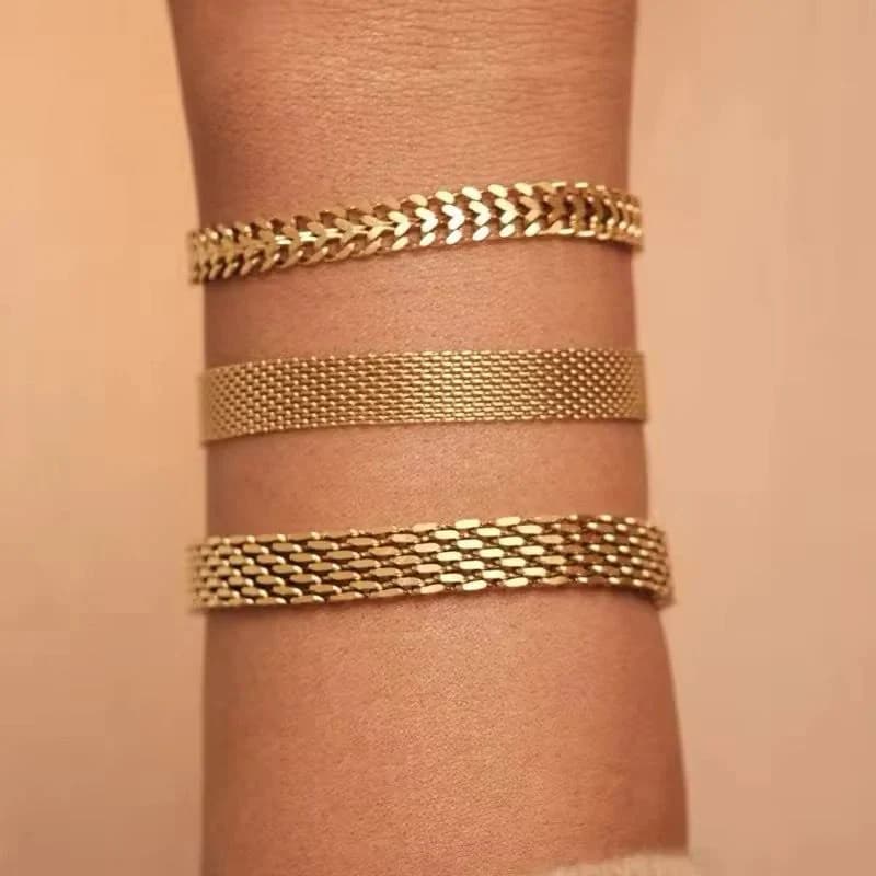 3 Bracelets (Rowena + Mesh + Curb) - Stainless Steel