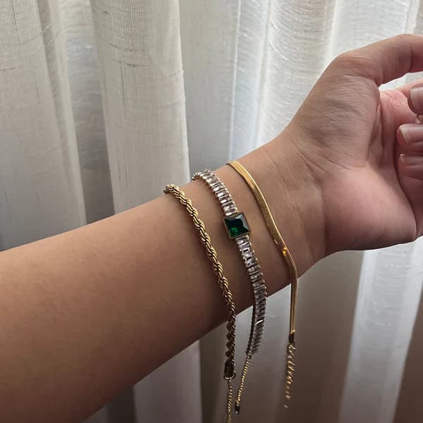 3 Bracelets (Snake + Emerald + Milas) - Stainless Steel