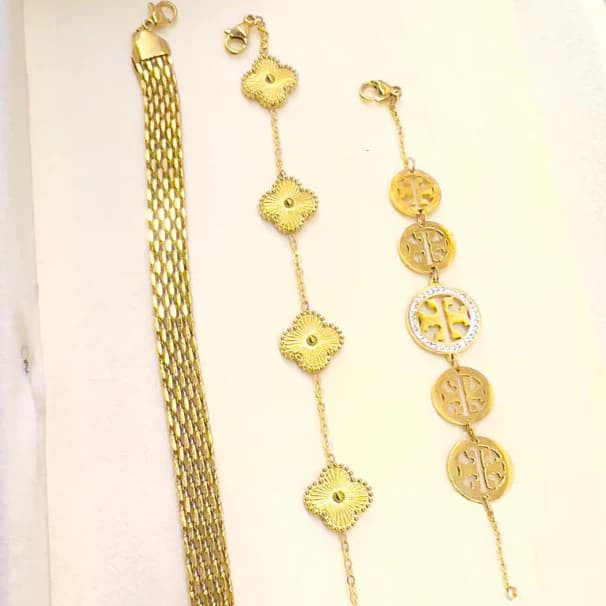 3 Bracelets (Rowena + Clover + Tory Burch) - Stainless Steel
