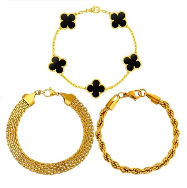 3 Bracelets (Clover + Rowena + Milas) - Stainless Steel