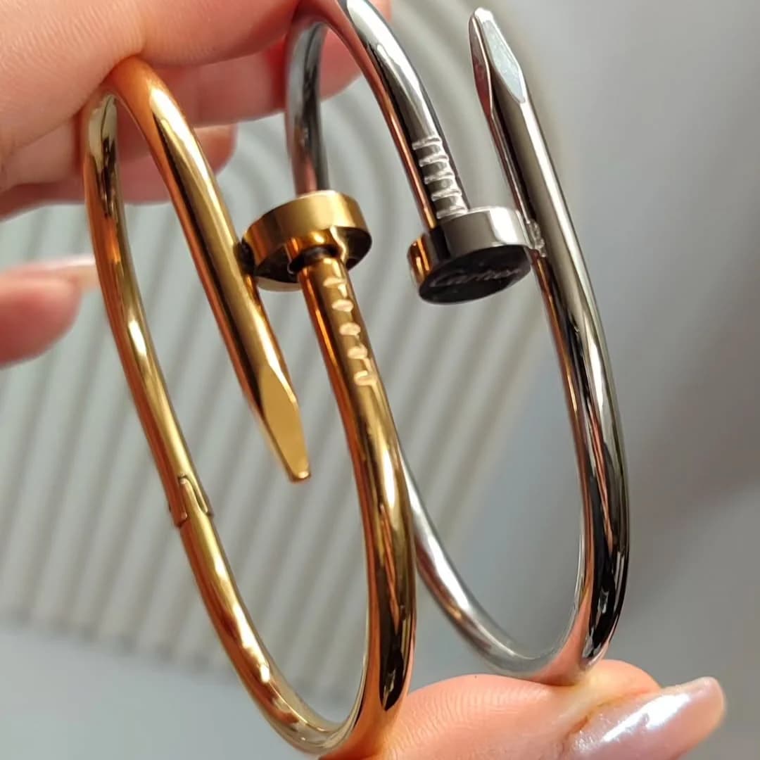 2 Screw Nail Bracelets (Golden + Silver) - Stainless Steel