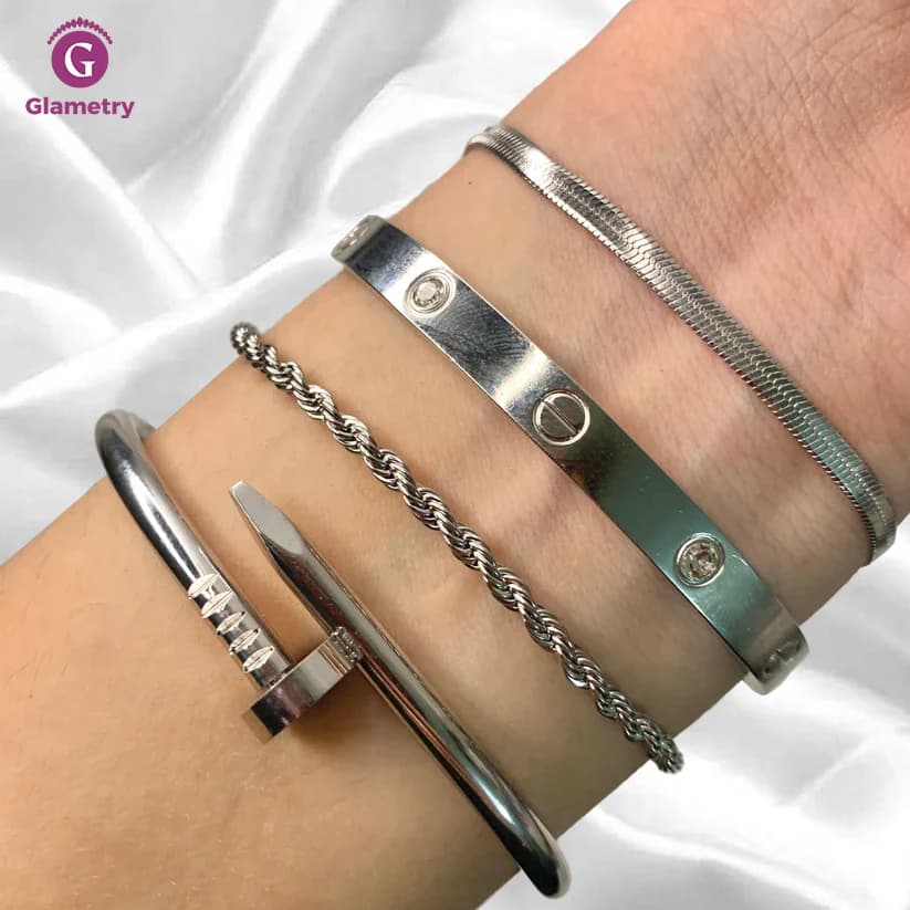 4 Bracelets (Screw Nail + Milas + Cartier + Rope) - Stainless Steel