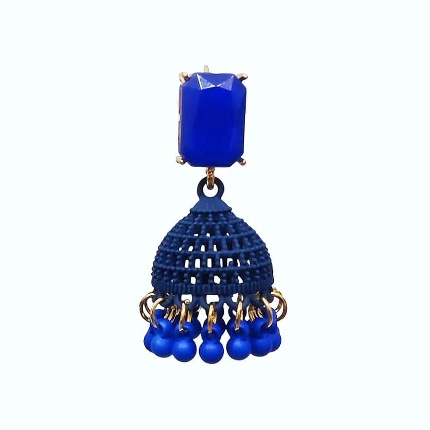 Reactangle Stone Dark Blue Earrings - China Gold