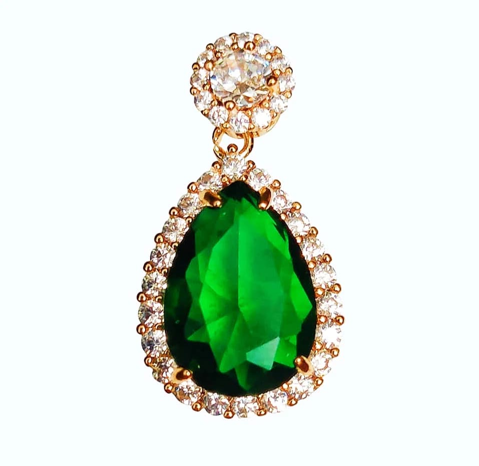 Green Studied Dew Drop Earrings - China Gold