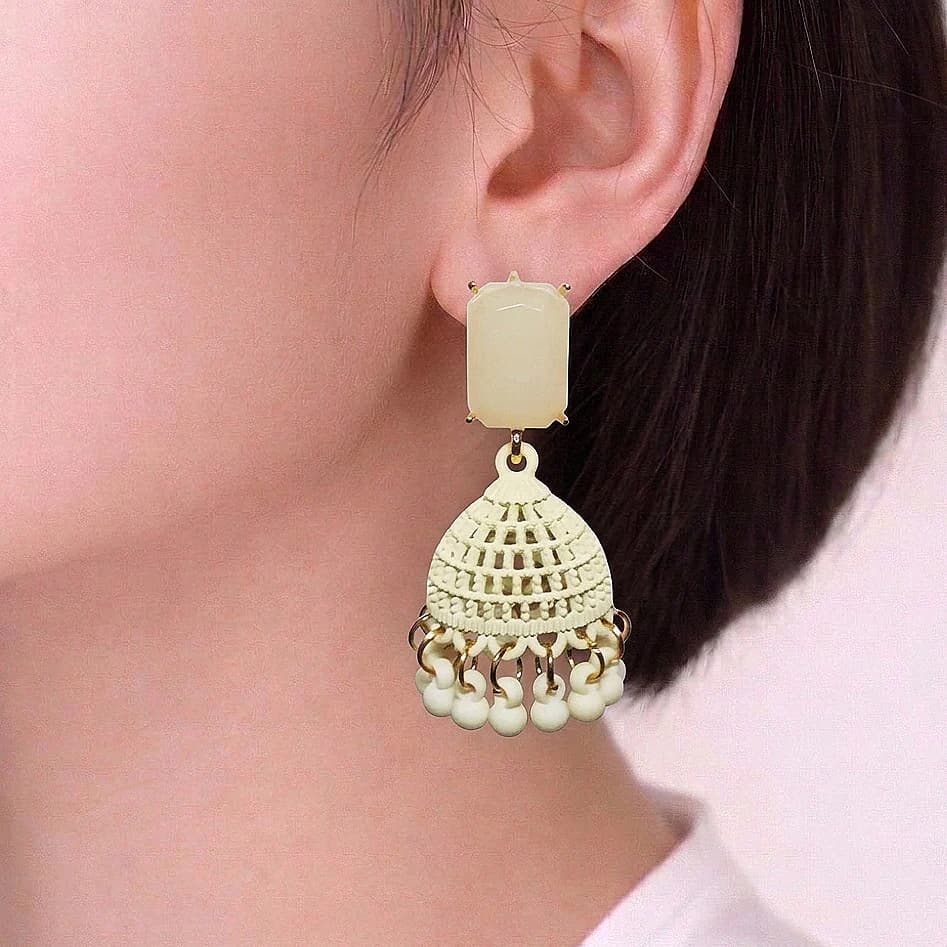 Reactangle Stone Cream Earrings - China Gold