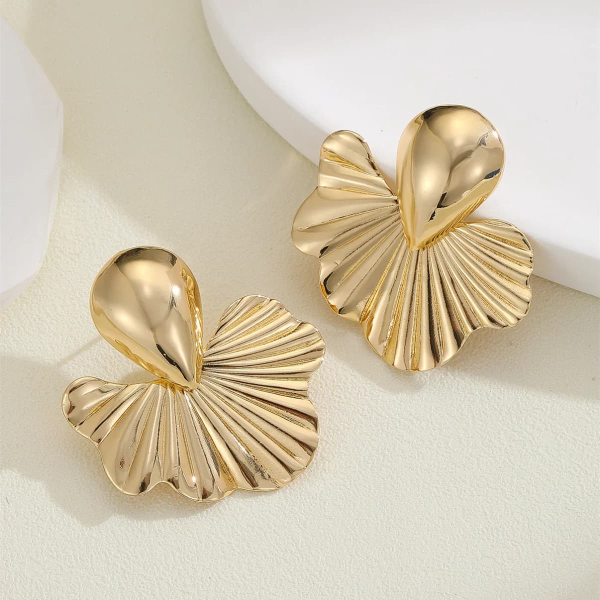 Plated Leaf Earrings - Stainless Steel