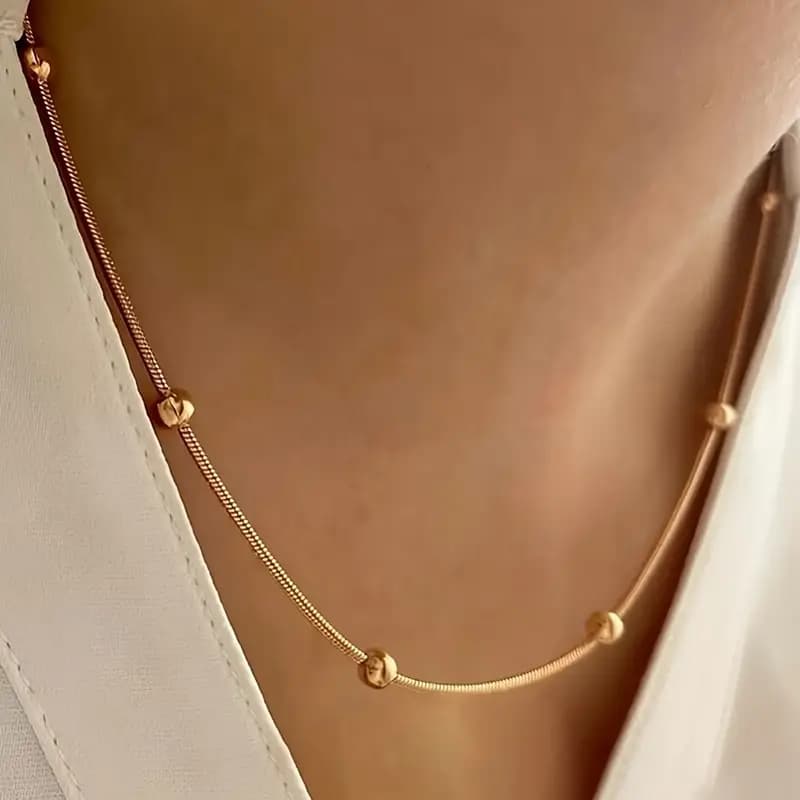 Simple Beads Necklace - Stainless Steel