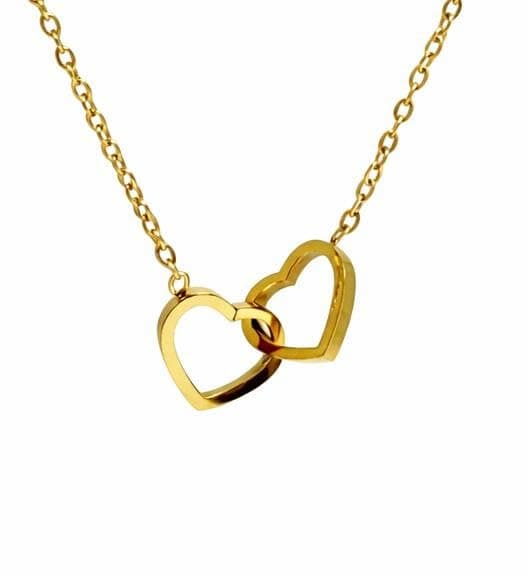 Double Locked Hearts Necklace - Stainless Steel