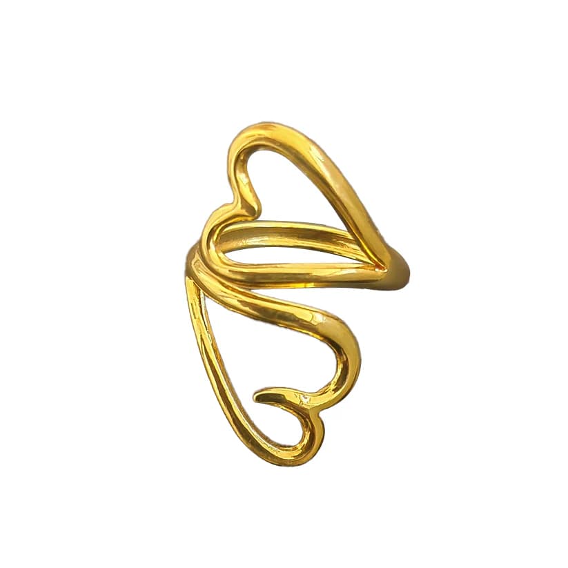 Twin Hollow Heart Adjustable Ring - Stainless Steel