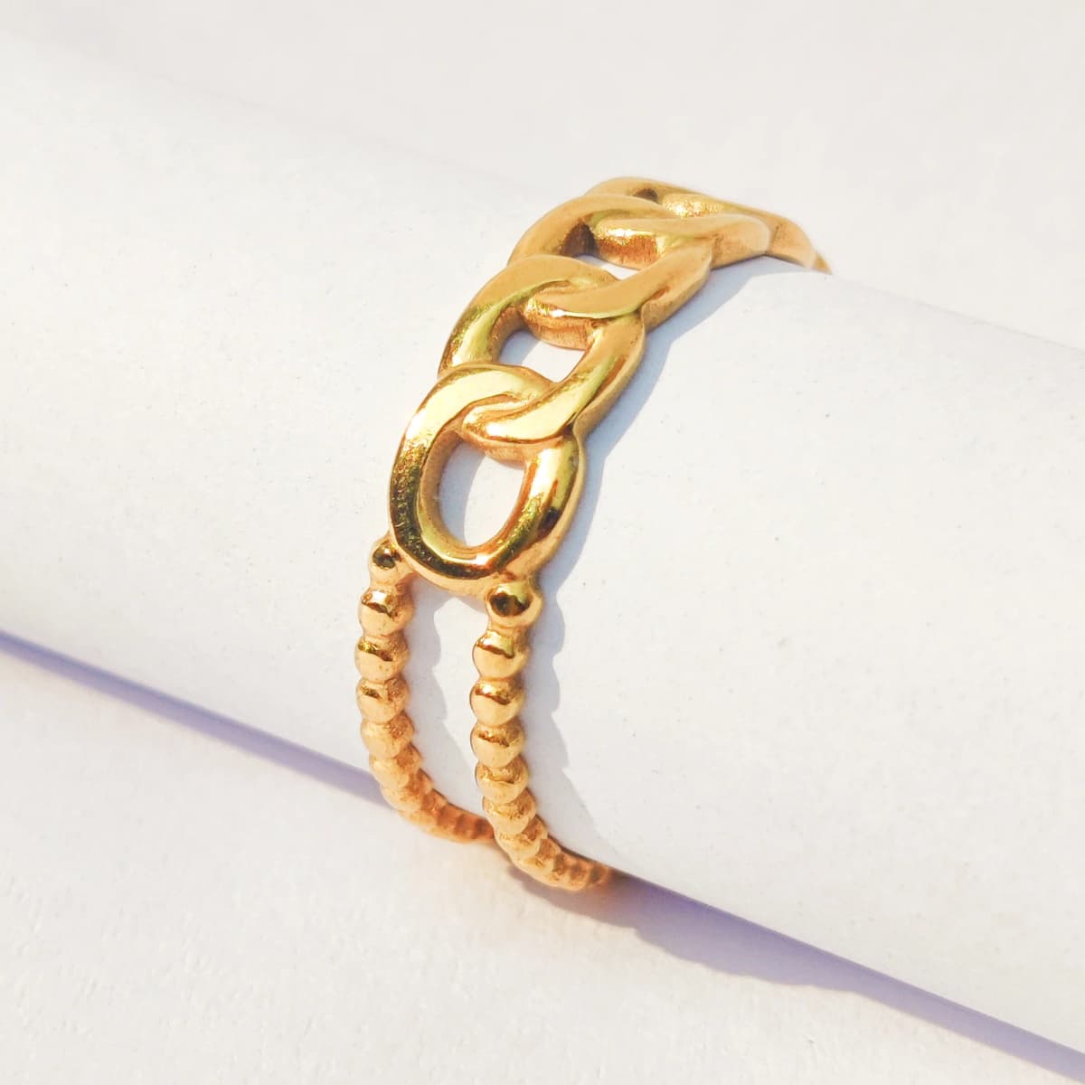Beads Chain Adjustable Ring - Stainless Steel