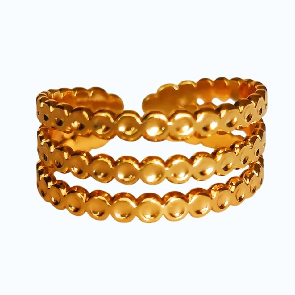 Triple Layer Coin Beads Adjustable Ring - Stainless Steel