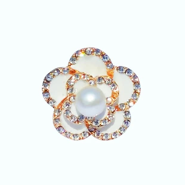 White Rose Pearl Adjustable Ring - Stainless Steel