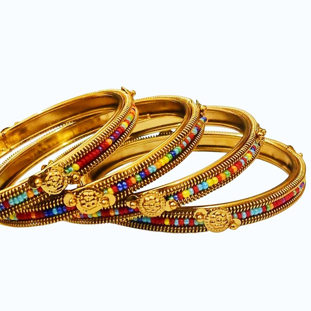 4 Multi-color Beads Bangle Set - China Gold