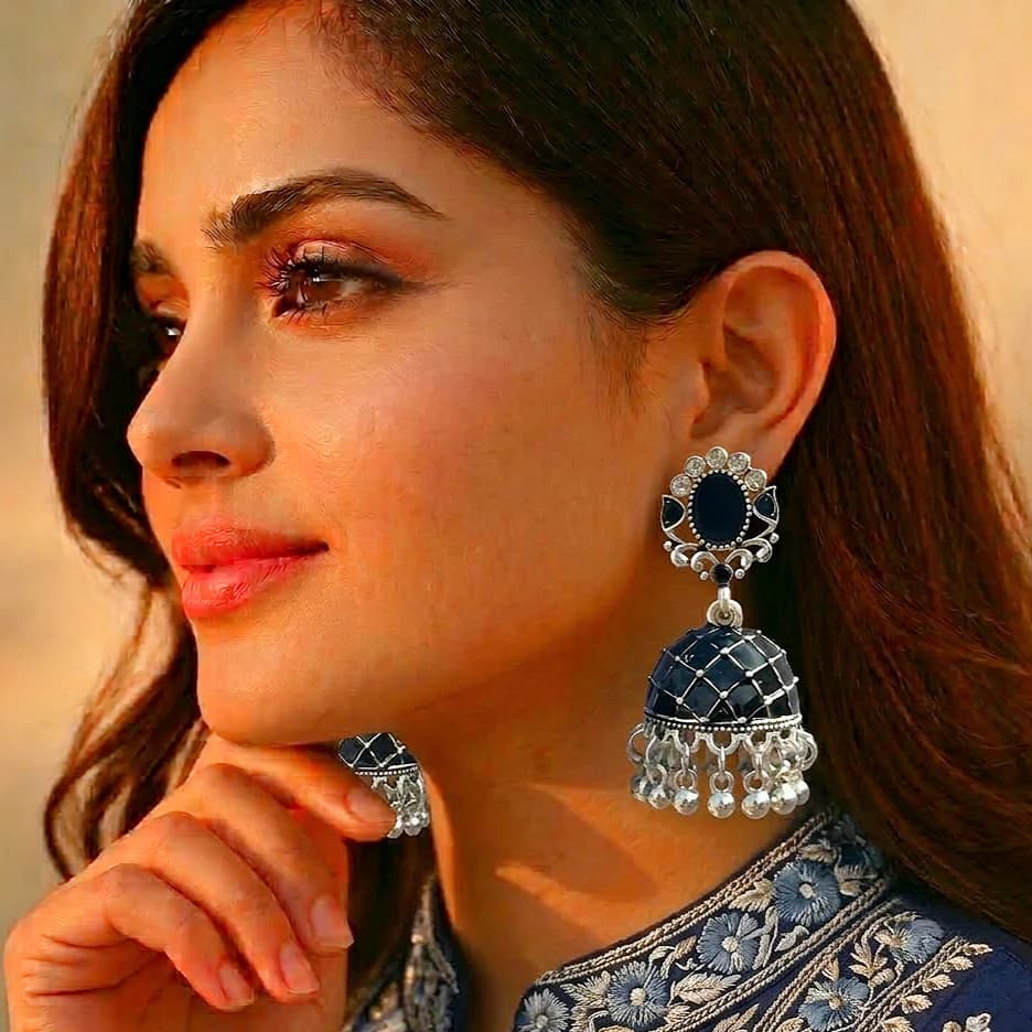 Black Meenakari Jhumka - China Gold