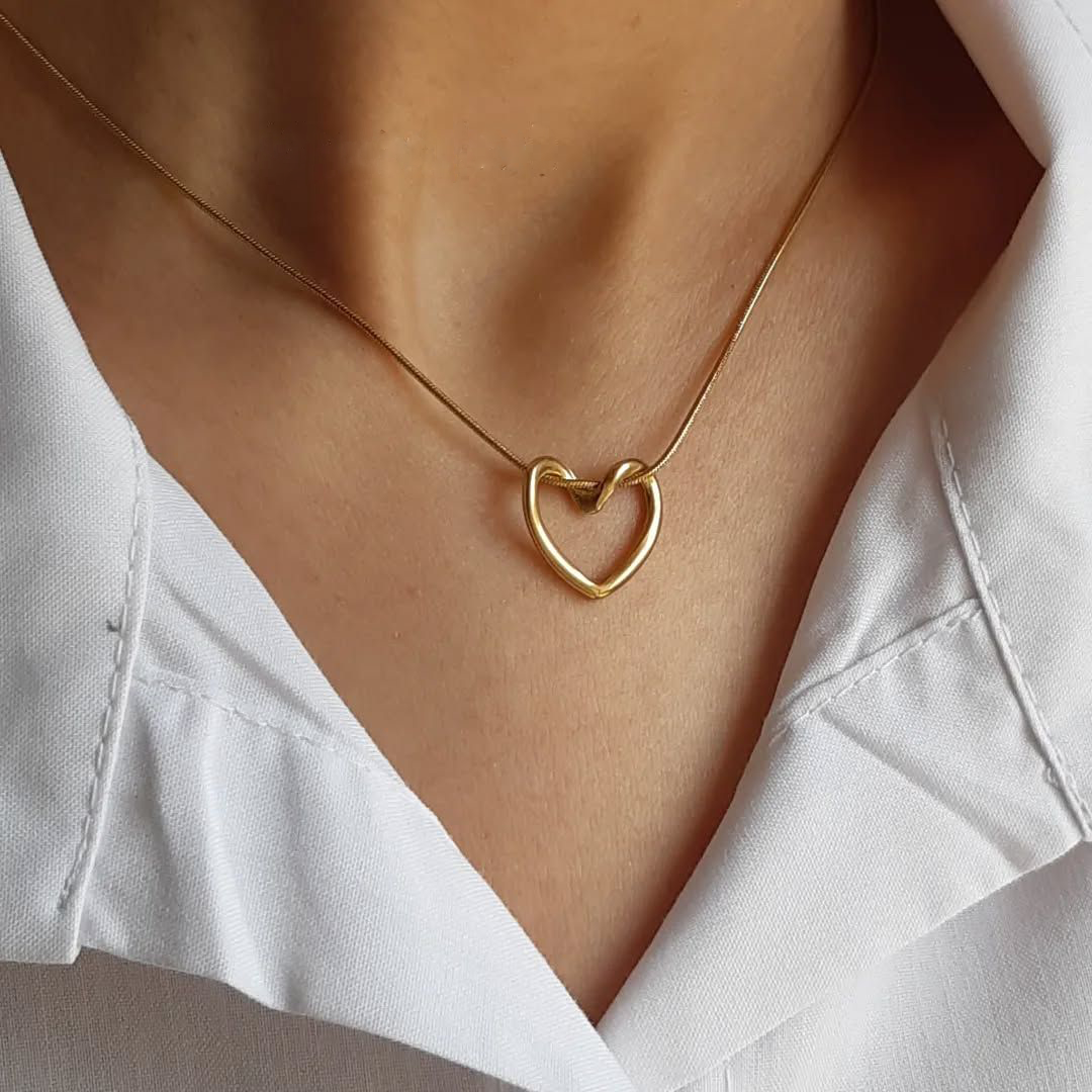 Hollow Heart Necklace - Stainless Steel