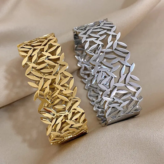 Hollow Leaf Bangle - Stainless Steel