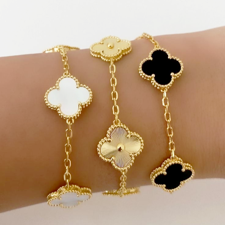 3 Clover Bracelets (Black + White + Golden)