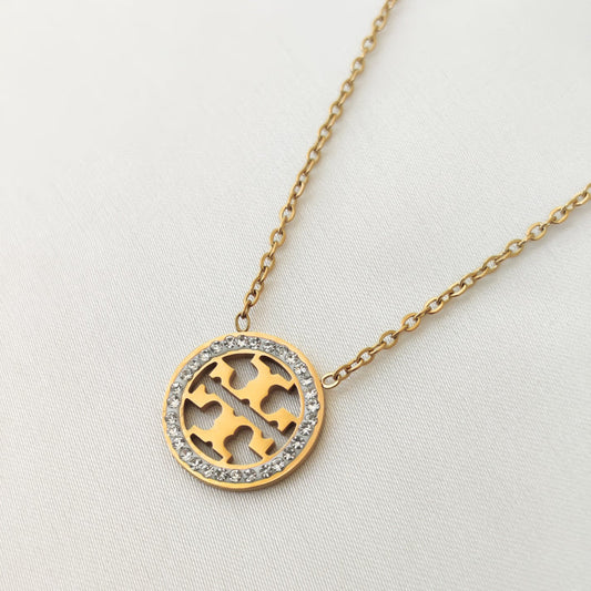 Tria Stone Studded Necklace - Stainless Steel