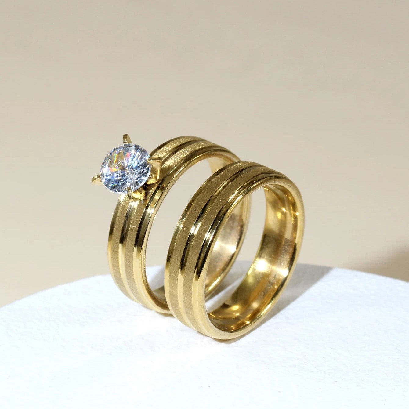 Simple Double Line Couple Band Ring - Stainless Steel