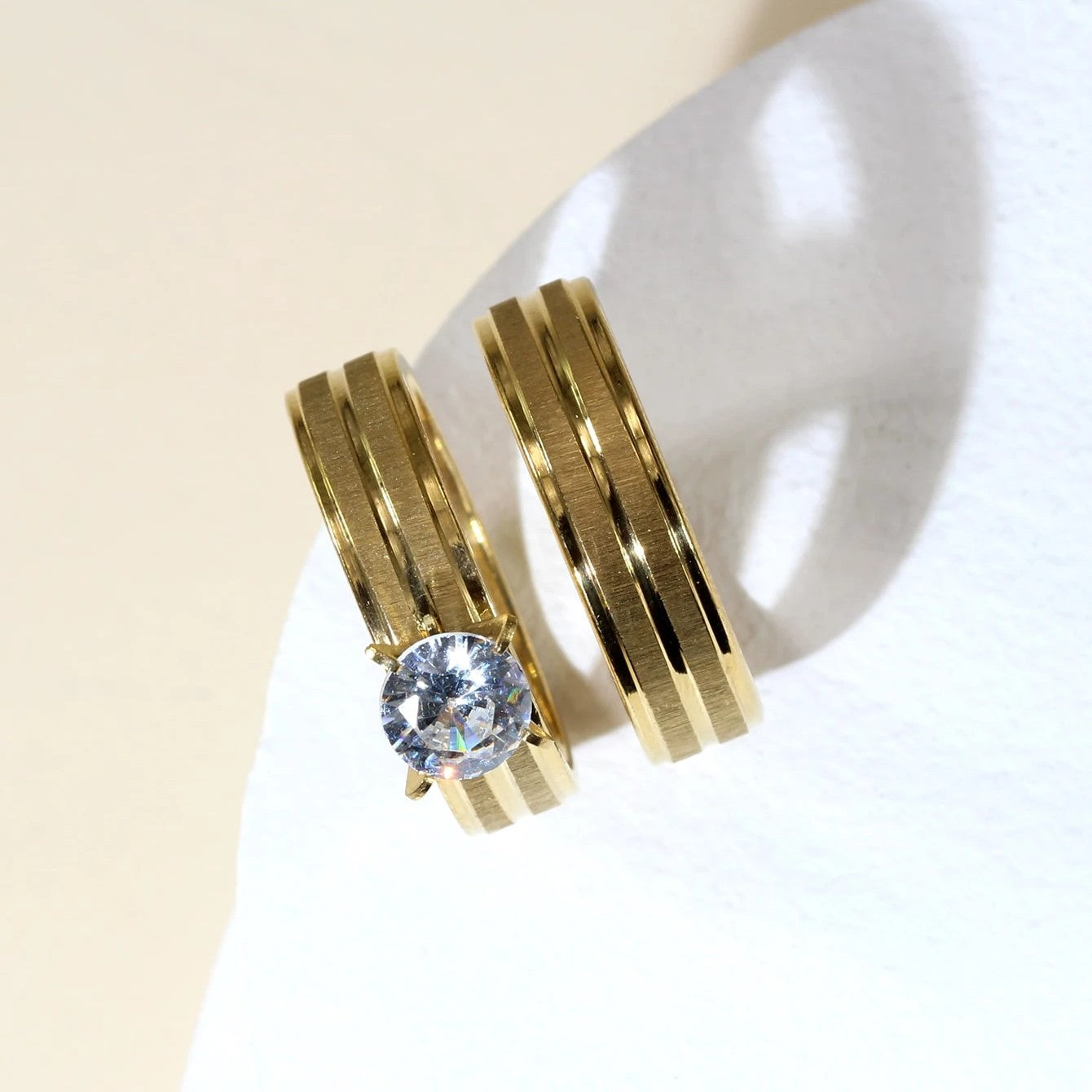Simple Double Line Couple Band Ring - Stainless Steel