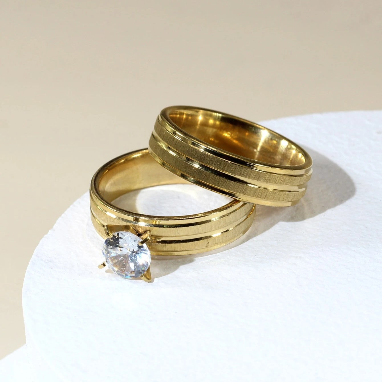 Simple Double Line Couple Band Ring - Stainless Steel