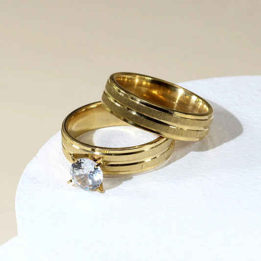 Simple Double Line Couple Band Ring - Stainless Steel