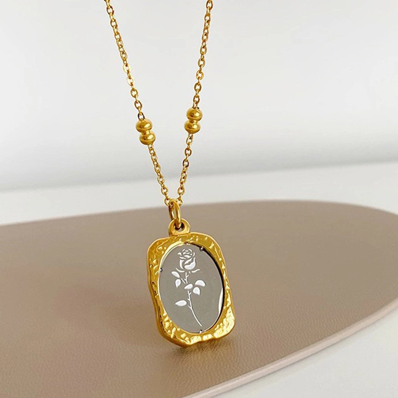 Rose Charm Necklace - Stainless Steel