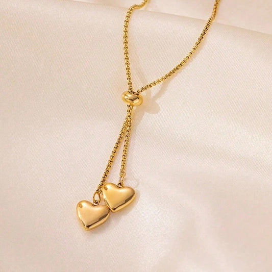 Twin Heart Love Necklace - Stainless Steel