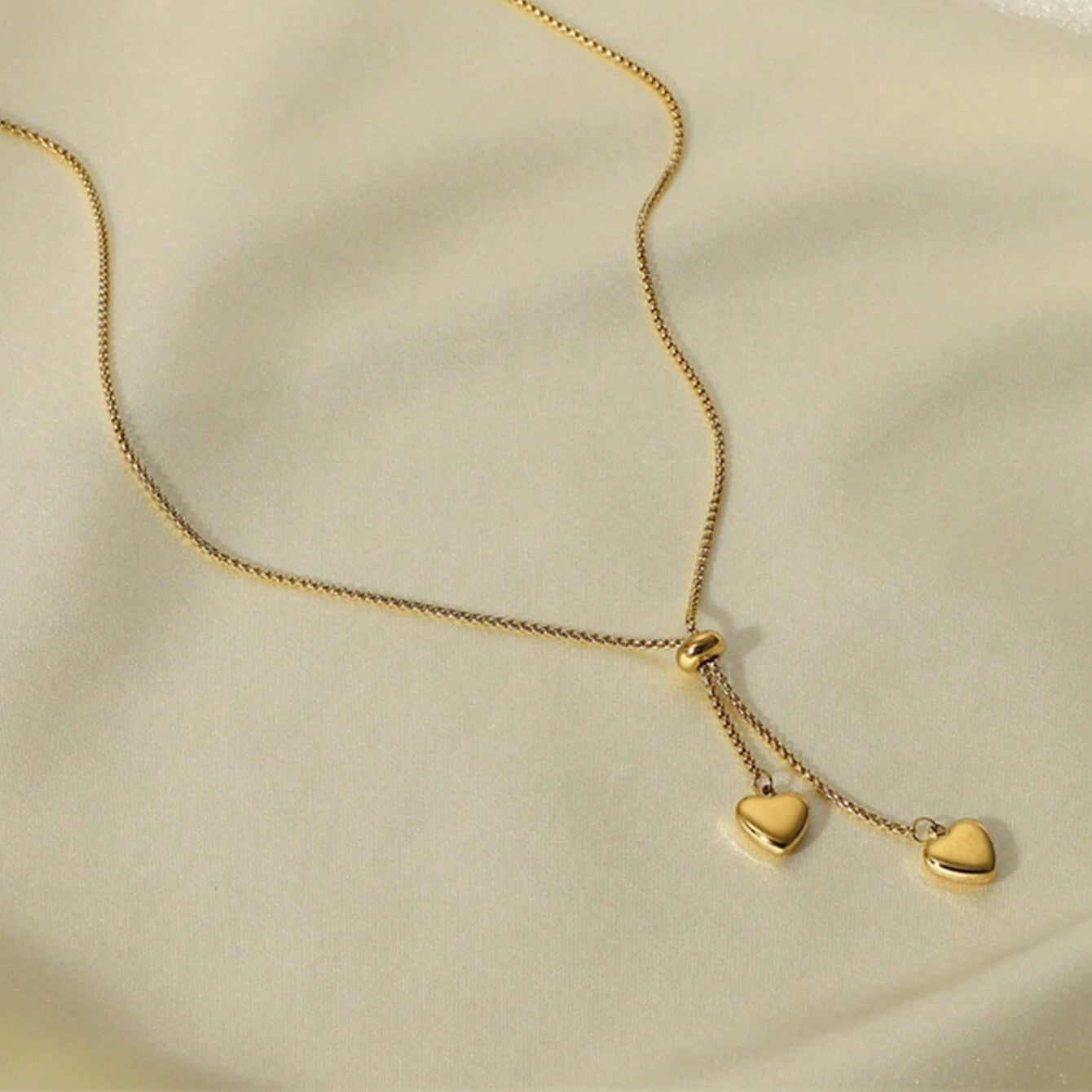 Twin Heart Love Necklace - Stainless Steel