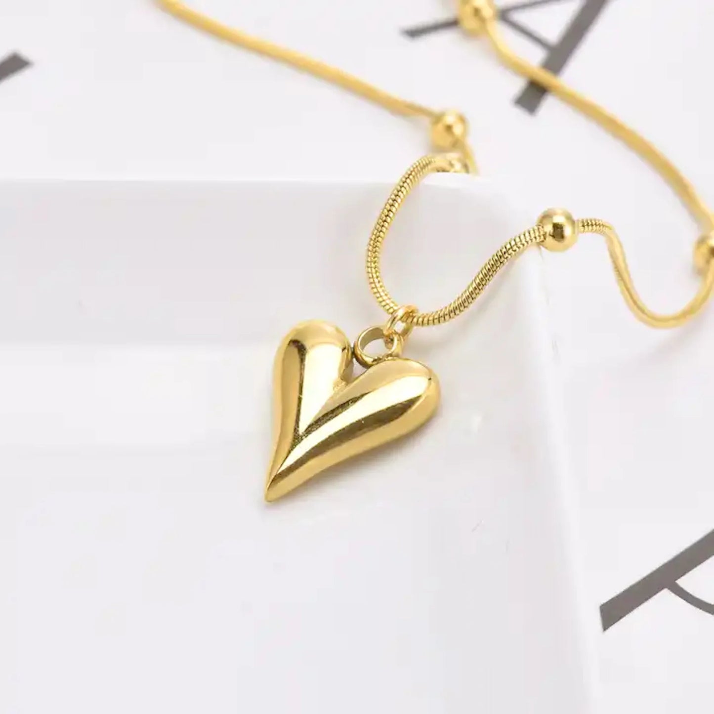 Long Heart Necklace - Stainless Steel