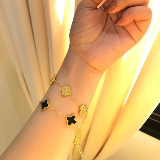 2 Clover Bracelets (Black + Golden)