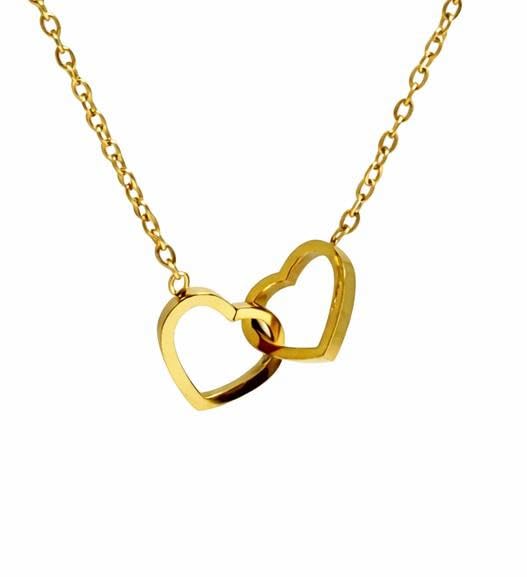 Double Locked Hearts Necklace - Stainless Steel