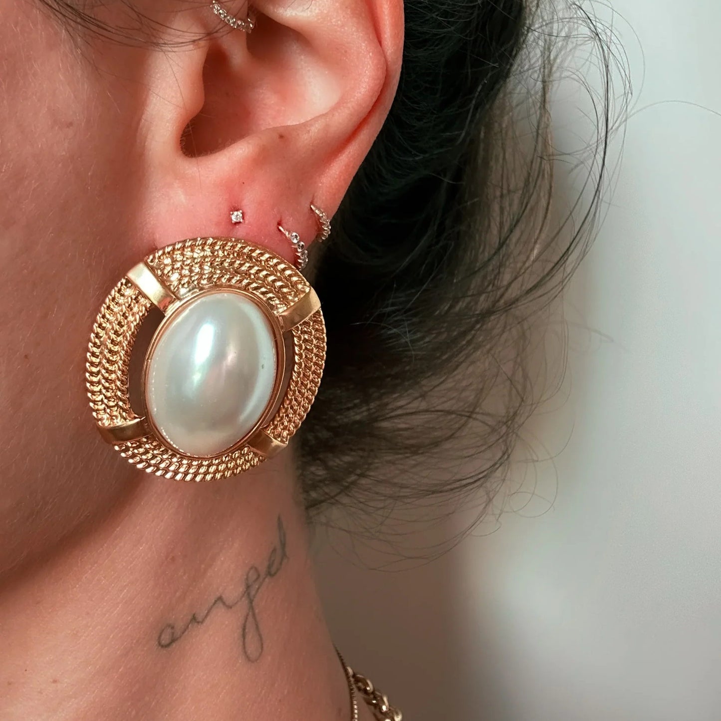 Oval Plated Pearl Earrings - Stainless Steel