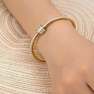 Studded Lock Zirconia Handcuff - Stainless Steel