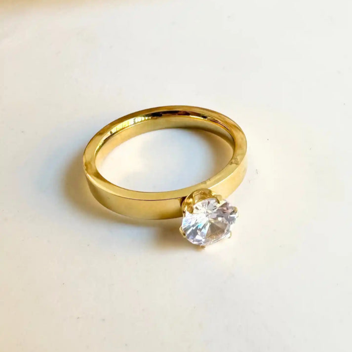 Simple Crown Diamond Ring - Stainless Steel